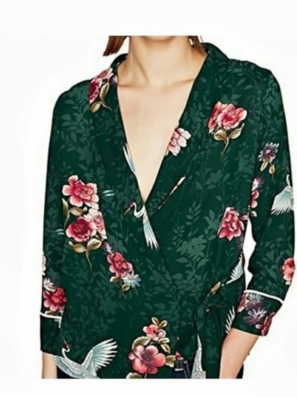 New with tags! Zara Floral Crane Kimono Wrap Blouse